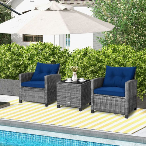 Garden Sofa Set with Steel Frame and Tempered Glass Table top in Navy