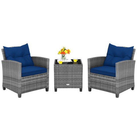 Garden Sofa Set with Steel Frame and Tempered Glass Table top in Navy