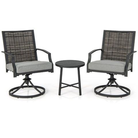Outdoor Chair and Table Set with Swivel Function and Soft Cushions in Grey