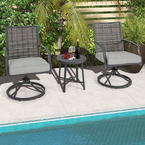 Outdoor Chair and Table Set with Swivel Function and Soft Cushions in Grey