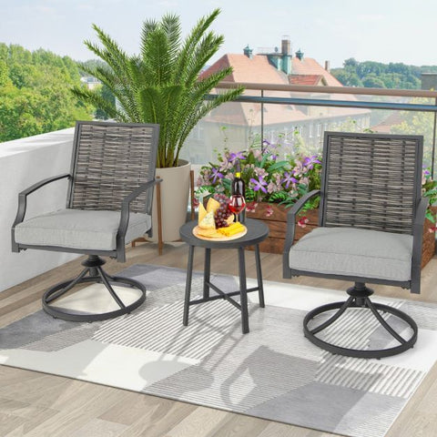 Outdoor Chair and Table Set with Swivel Function and Soft Cushions in Grey