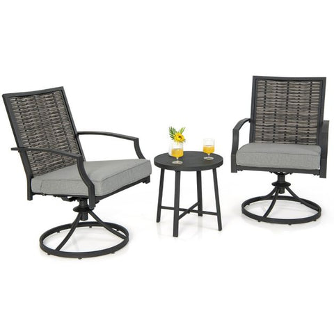 Outdoor Chair and Table Set with Swivel Function and Soft Cushions in Grey