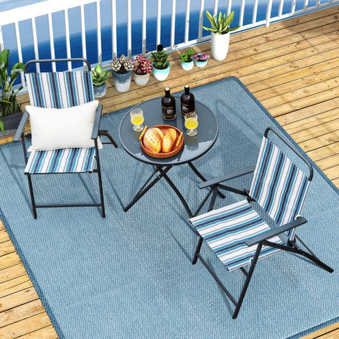 Compact Outdoor Folding Chair Set with Tempered Glass Table