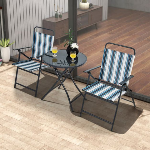 Compact Outdoor Folding Chair Set with Tempered Glass Table
