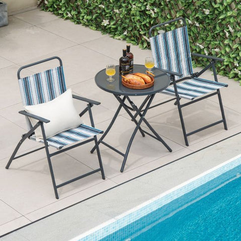 Compact Outdoor Folding Chair Set with Tempered Glass Table