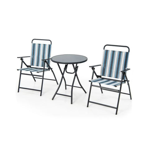 Compact Outdoor Folding Chair Set with Tempered Glass Table