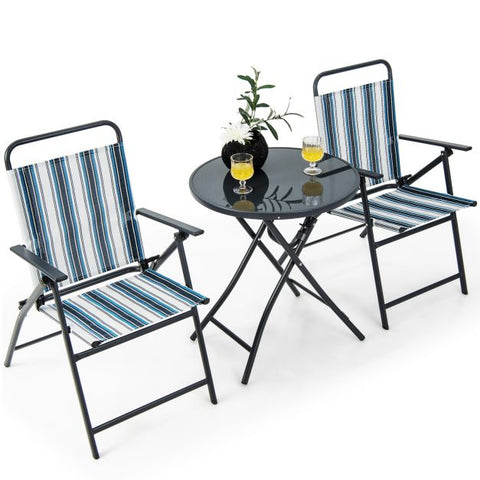 Compact Outdoor Folding Chair Set with Tempered Glass Table