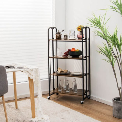 Compact and Rustic Storage Cart with Folding Feature and Metal Frame