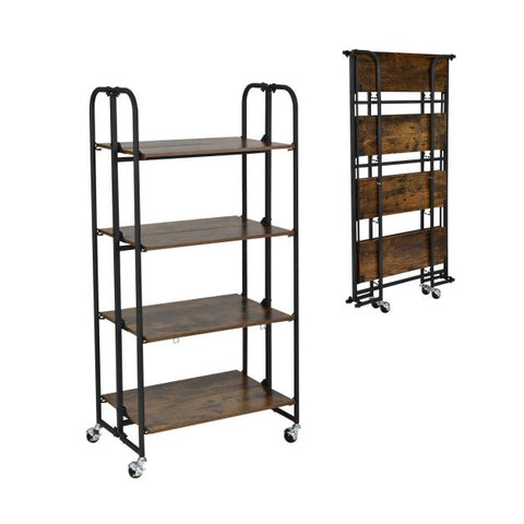 Compact and Rustic Storage Cart with Folding Feature and Metal Frame