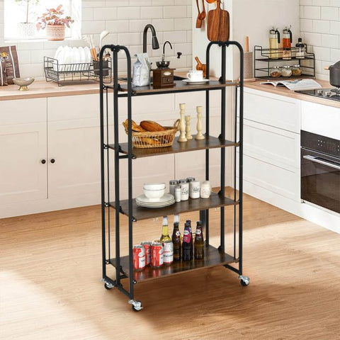 Compact and Rustic Storage Cart with Folding Feature and Metal Frame