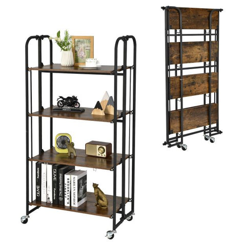 Compact and Rustic Storage Cart with Folding Feature and Metal Frame