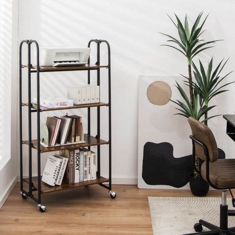 Compact and Rustic Storage Cart with Folding Feature and Metal Frame