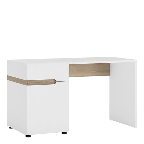 Stylish Glossy Dressing Table and Desk with Oak in White