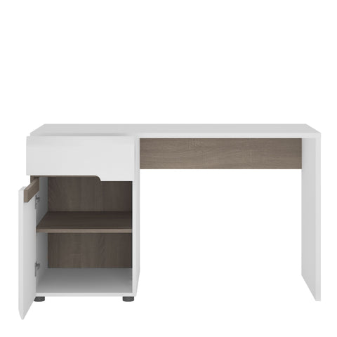 Stylish Glossy Dressing Table and Desk with Oak in White