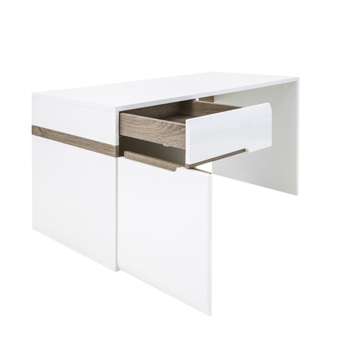 Stylish Glossy Dressing Table and Desk with Oak in White