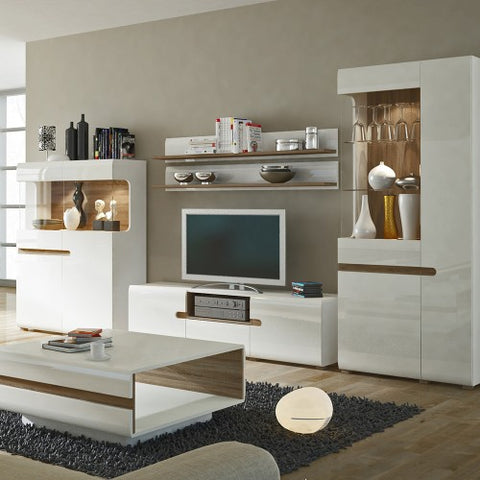Modern Scandi Space-saving Coffee Table in White & Truffle Oak Trim