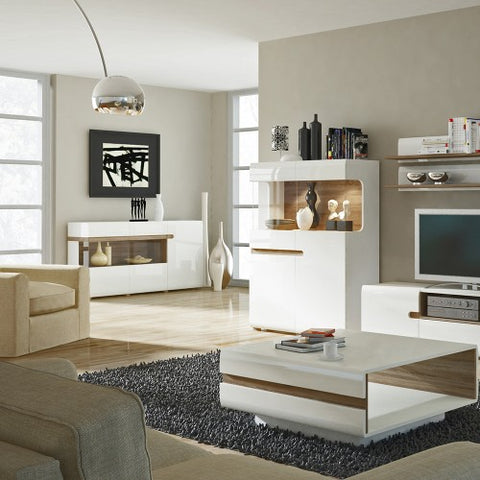 Modern Scandi Space-saving Coffee Table in White & Truffle Oak Trim