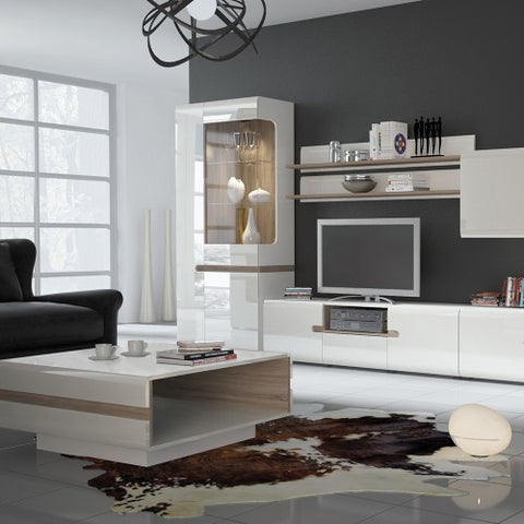 Modern Scandi Space-saving Coffee Table in White & Truffle Oak Trim