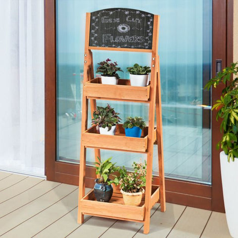 Garden 3 Tier Ladder Shelf Plant Stand with Blackboard