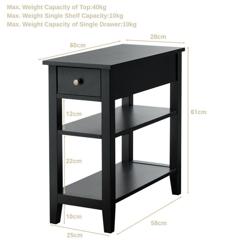 Compact and Stylish Wooden Side Table with 3 Tier Design and Ample Storage