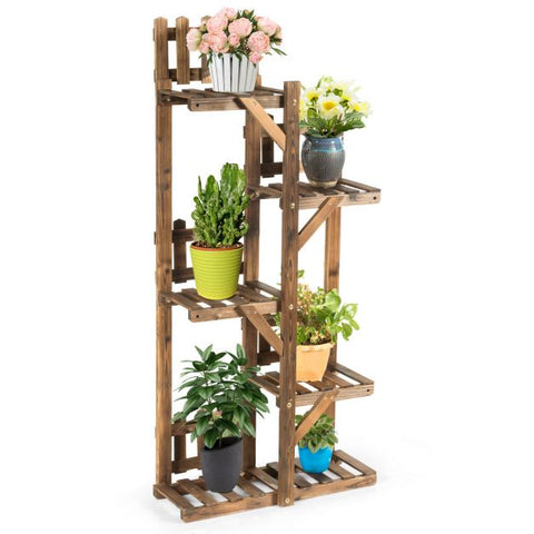 Patio Multi-Function Wooden Plant Stand with Slatted Shelves