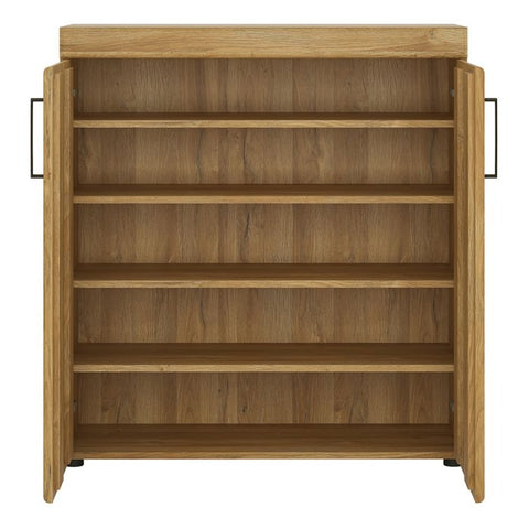 Spacious Grandson Oak Shoe Cabinet with Antique Metal handles