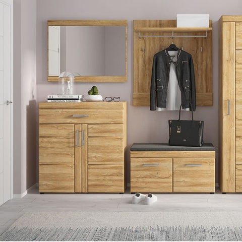 Spacious Grandson Oak Shoe Cabinet with Antique Metal handles