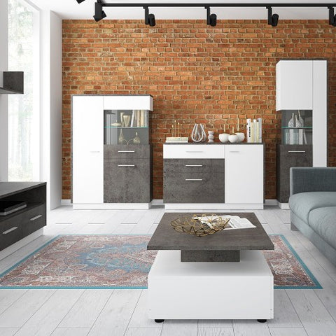 White and Grey Pula Sideboard with 1 Door, 2 Drawers, and 1 Compartment