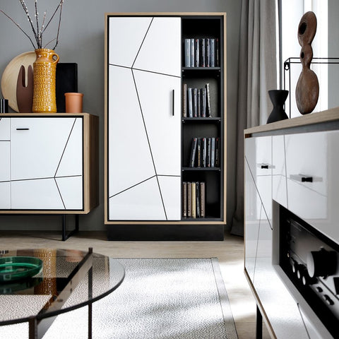 Elegant Laminated Board Bookcase with Door and Open Display Shelf