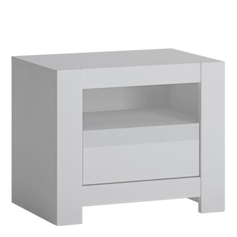 Modern Bedside Table with 1 Drawer and 1 Shelve in Crystal White