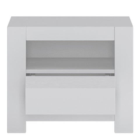 Modern Bedside Table with 1 Drawer and 1 Shelve in Crystal White