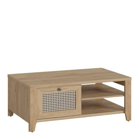 Fairfield Coffee Table with 1 Drawer in Birch Oak with Rattan Front