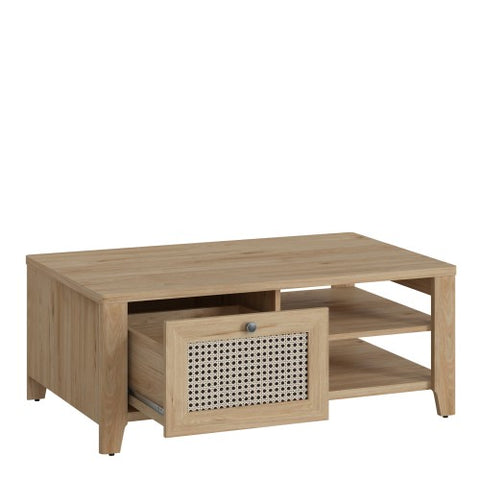 Fairfield Coffee Table with 1 Drawer in Birch Oak with Rattan Front