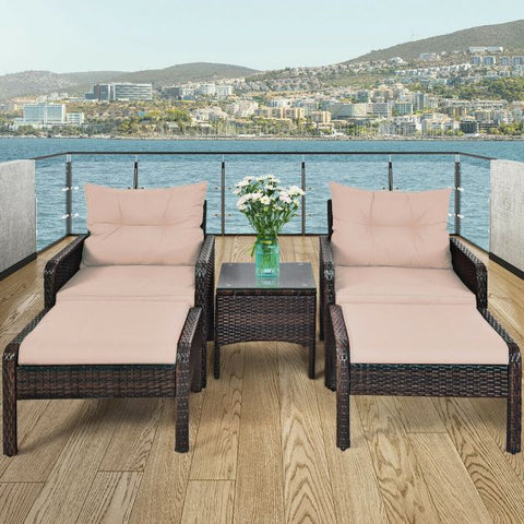 Outdoor Furniture Set with Coffee Table and Cushioned Sofa in Brown