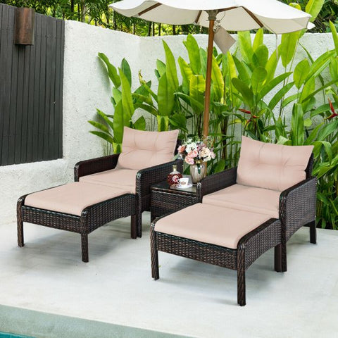 Outdoor Furniture Set with Coffee Table and Cushioned Sofa in Brown