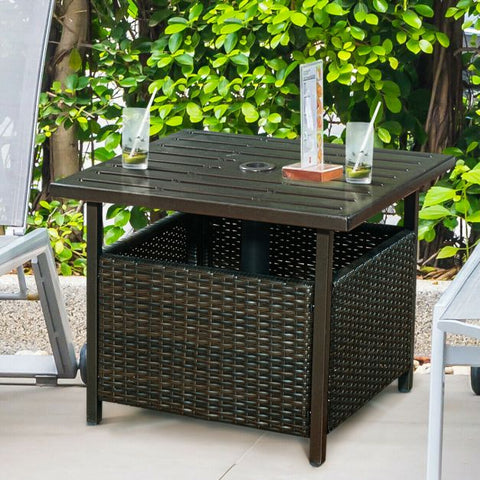 Garden Square Wicker Table with Umbrella Hole