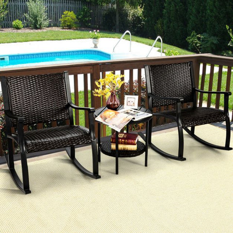Garden Rocking Chair Set with side table with iron frame in Dark Brown