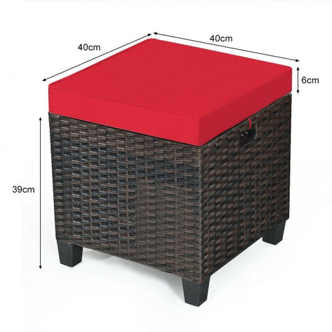 Outdoor Rattan Furniture Ottoman Set soft Cushions in Red