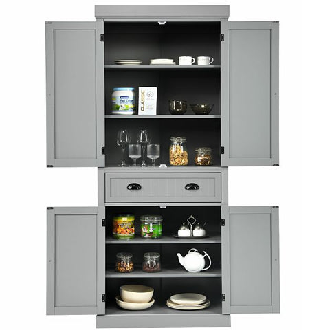 Multi-purpose Tall Kitchen Cabinet with Moveable Shelves and Sleek Doors