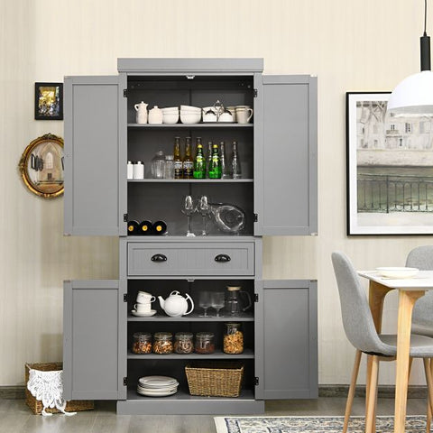 Multi-purpose Tall Kitchen Cabinet with Moveable Shelves and Sleek Doors