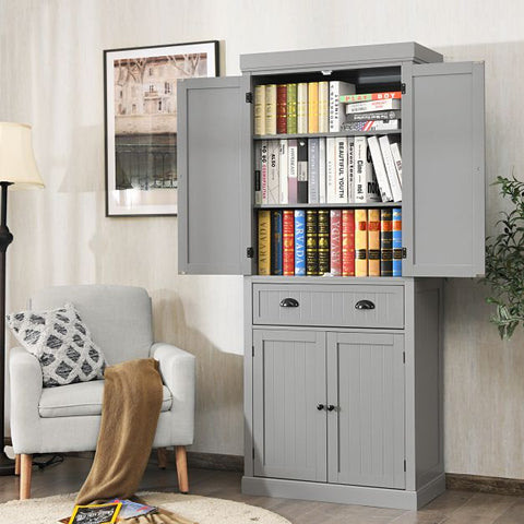 Multi-purpose Tall Kitchen Cabinet with Moveable Shelves and Sleek Doors