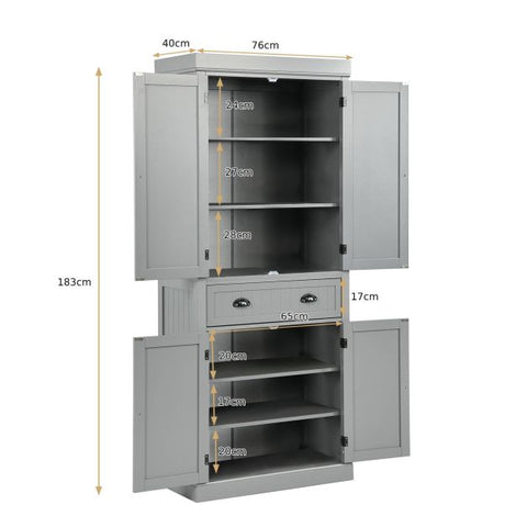 Multi-purpose Tall Kitchen Cabinet with Moveable Shelves and Sleek Doors