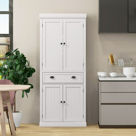 Multi-purpose Tall Kitchen Cabinet with Moveable Shelves and Sleek Doors