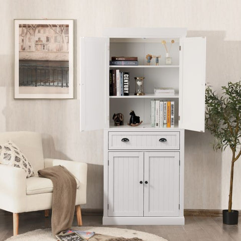 Multi-purpose Tall Kitchen Cabinet with Moveable Shelves and Sleek Doors