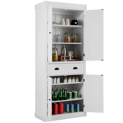 Multi-purpose Tall Kitchen Cabinet with Moveable Shelves and Sleek Doors