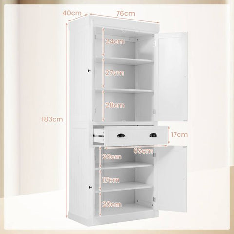 Multi-purpose Tall Kitchen Cabinet with Moveable Shelves and Sleek Doors