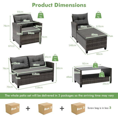 Vantage Outdoor Furniture Set with Multiple cushions in Grey