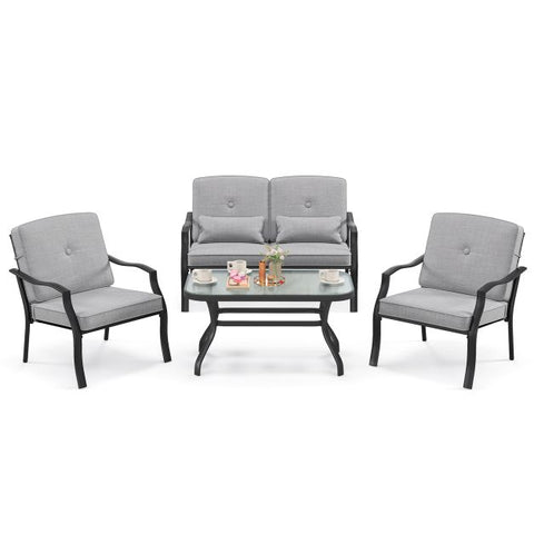 Garden Conversation Furniture Set with metal Frame and Coffee Table in Grey