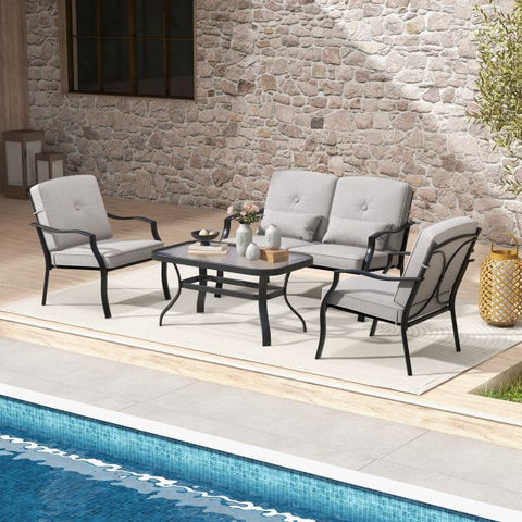 Garden Conversation Furniture Set with metal Frame and Coffee Table in Grey