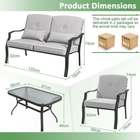 Garden Conversation Furniture Set with metal Frame and Coffee Table in Grey
